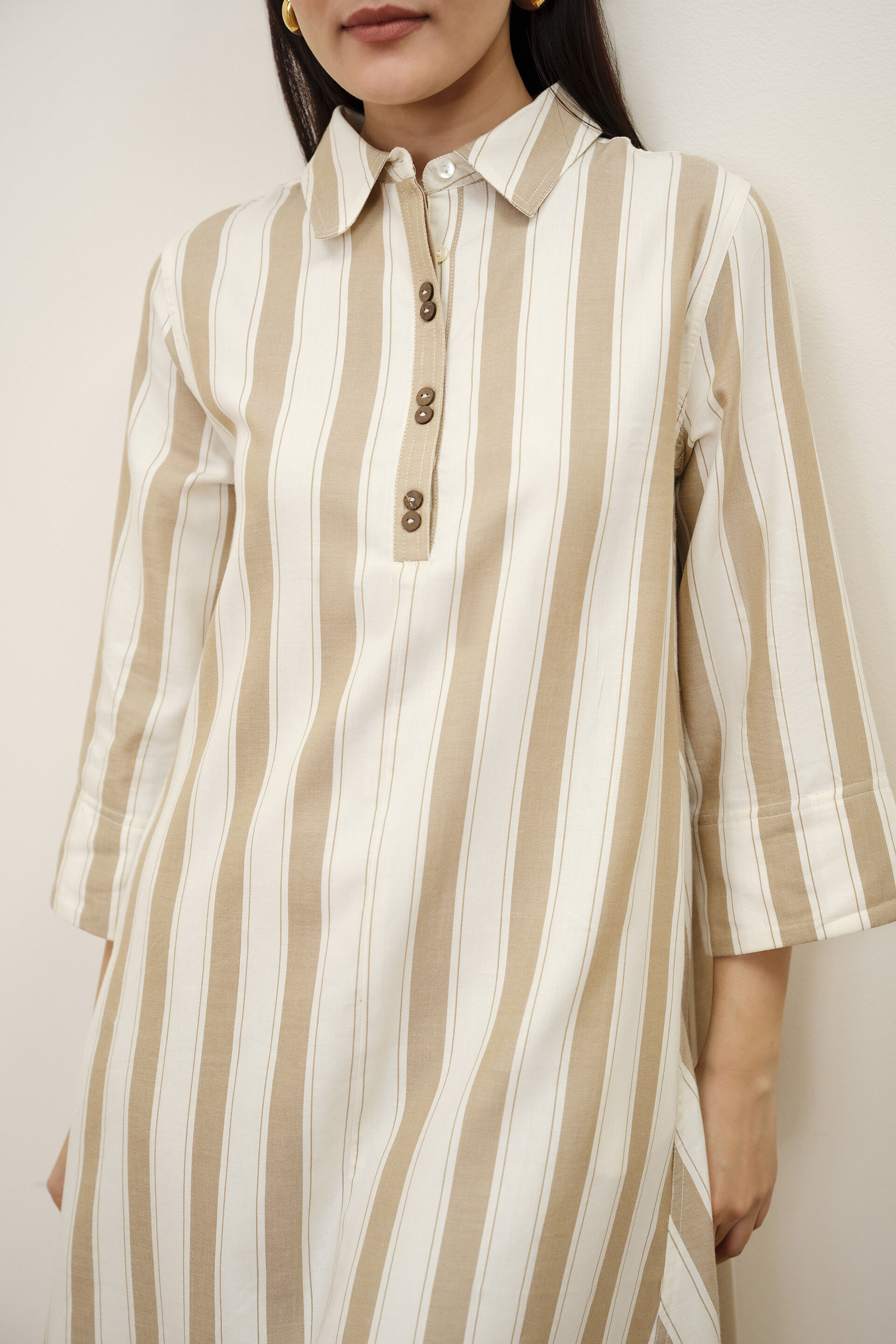 Winona Striped Dress, Beige, image 3